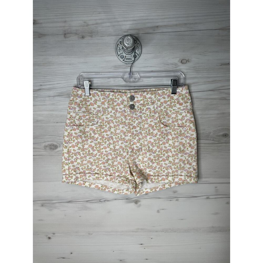 No Boundaries Shorts‎ Womens Juniors 11 White Floral Print Stretch Denim Zip Fly